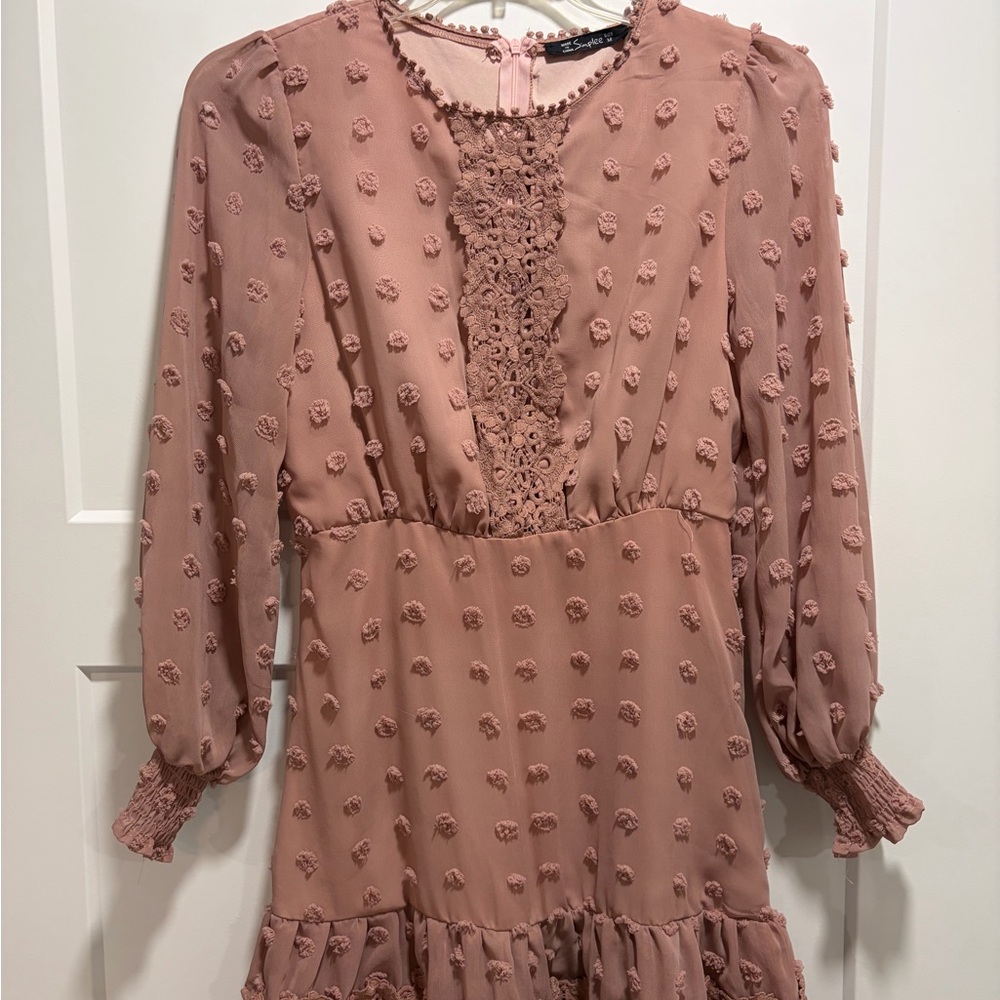 Textured Pink Long Sleeve Dress